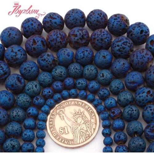 6,8,10mm Round Blue Sponge Volcanic Lava Rock Stone Bead for DIY Accessories Women Men Necklace Bracelat Jewelry Making 15"
