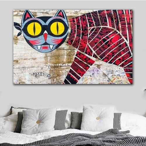 Abstract Cat Animals Wall Art Pop Graffiti Canvas Painting Decortive Street Wall Print Poster for Lving Room