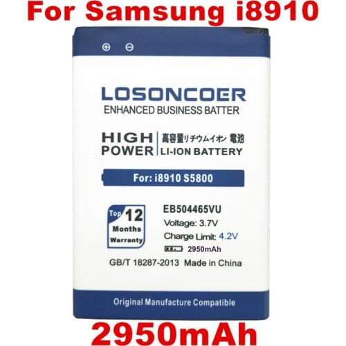 LOSONCOER 2950mAh EB504465VJ EB504465VU For Samsung i8910 B7330 I8700 B7620 I8910 I5800 B7300 S8500 High Quality