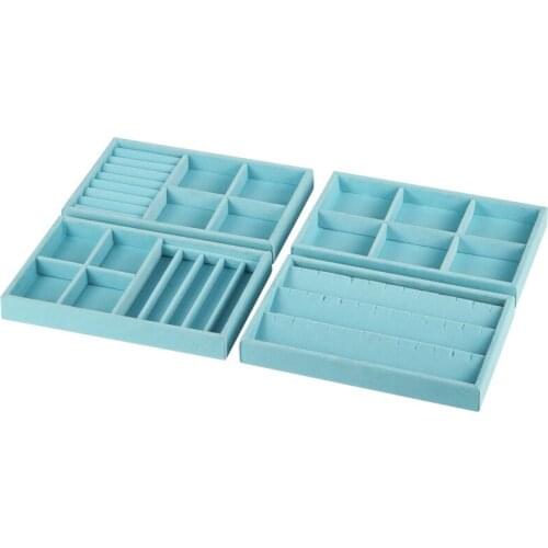 Velvet Jewelry Display Organizer Box Luxury Blue Fashion Casket for Jewelry Ring Tray Holder Earring Storage Gift for Women
