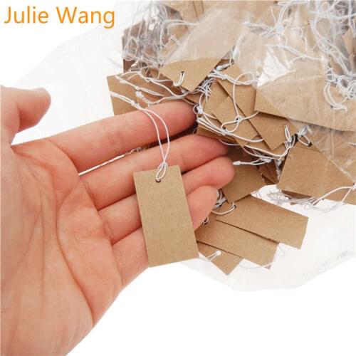 Julie Wang 1000PCS 4x2cm Hang Tag Card With String Paper Blank Jewelry Cards Cardboard Accessories Packing