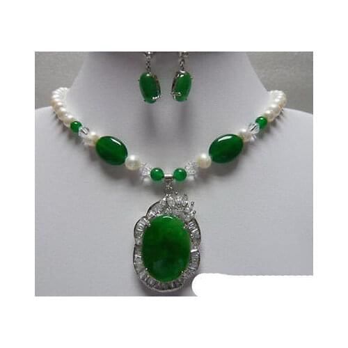 Nobility Quartz crystal DIY stoJade White Pearl WGP Crystal Clasp Pendant Necklace & Earrings mujer for women -jewelry