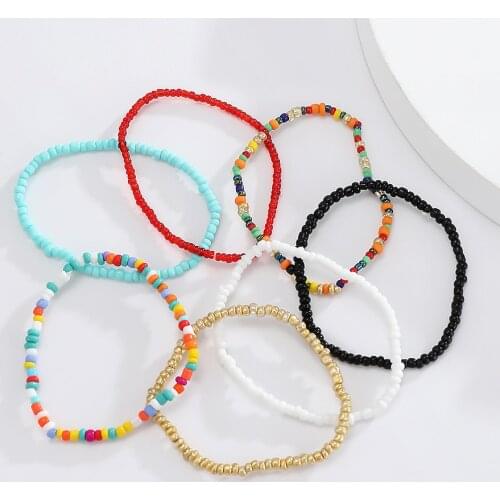 Bohemian Colorful Beads Anklets for Women Handmade Elasticity Foot Jewelry Summer Beach Barefoot Bracelet ankle on Leg 2020