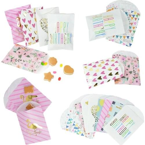 Paper Gift Bags Flamingo Hearts Love Happy Birthday Envelopes Bag Wedding Party Favors Candy Cookie Packaging Supplies 19x12cm