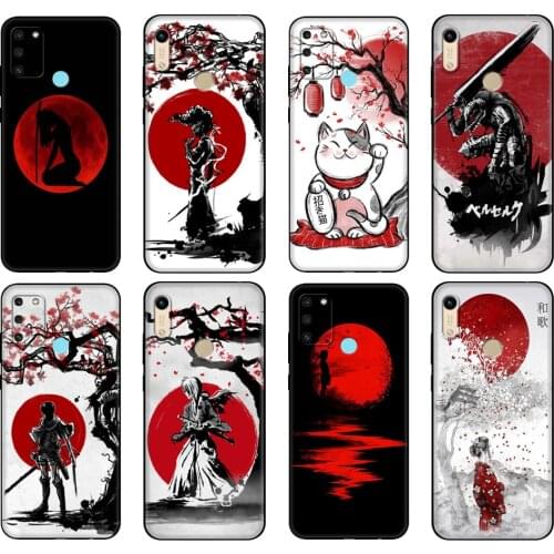 Black tpu Case For Honor 8a Prime 8s 9 10X Lite 9A 9C 9X Premium Pro 9S Case Cover Japanese Red Sun Anime