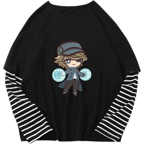 Anime Akudama Drive Long Sleeve T-Shirt Cartoon Printed False Two Pieces Men O-Neck Tops Tee Shirt for Boys Girls