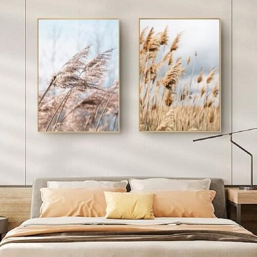 Beige Plants Reed Leaves Autumn Landscape Canvas Painting Poster Photography Wall Art and Prints Living Room Home Decoration