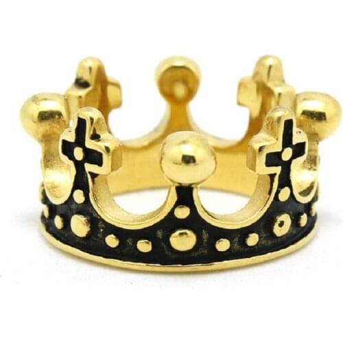 Golden crown ring Men and women vintage stainless steel ring SIZE 7-13