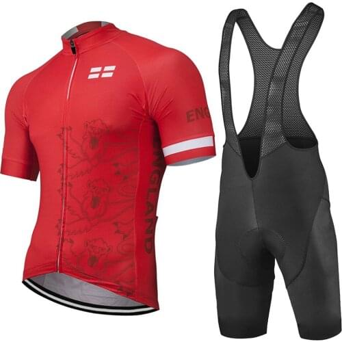 2021 New Summer Mens England Red Pro Team Cycling Jersey Bib Set Bicycle Clothing Breathable Short Sleeve Quick Dry