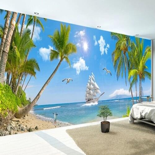 Custom Any Size Mural Wallpaper 3D Sea View Coconut Tree Landscape Photo Wall Paper Living Room TV Sofa Bedroom Papel De Parede
