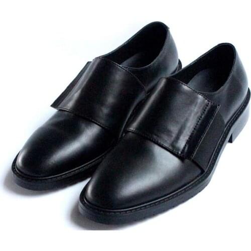 New arrival classics black handmade soild dress shoes for men slip on elastic men shoes monk shoe