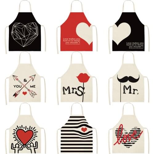 New Printed Women Kitchen Aprons Multifunction Cotton Linen apron dress Antifouling men Chef Cooking Apron Cleaning kid aprons