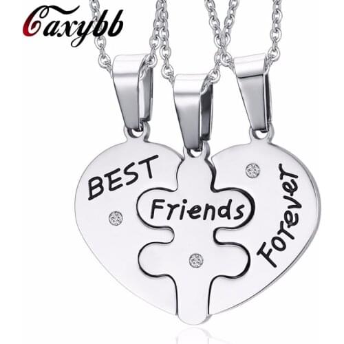 Caxybb Lovers Necklace 3 unids Best Friends Forever Bff Necklaces Necklace Friendship Heart Charm Pendant Gift for Girls