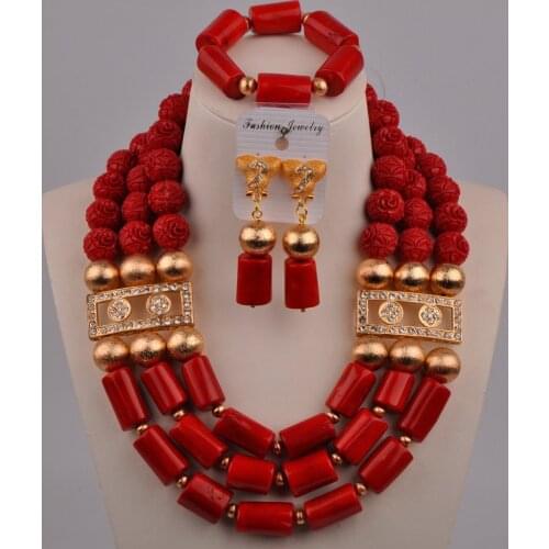 Latest White/Orange/Red Coral Jewelry Set Nigerian Wedding African Necklace Beads Bridal Jewelry Sets