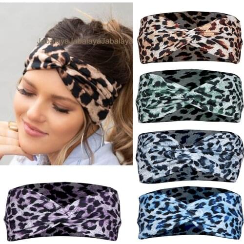 Fashion Women Girls Summer Leopart Headbands Bohemian Hair Bands Print Vintage Cross Turban Bandage Bandanas Hair Accessories