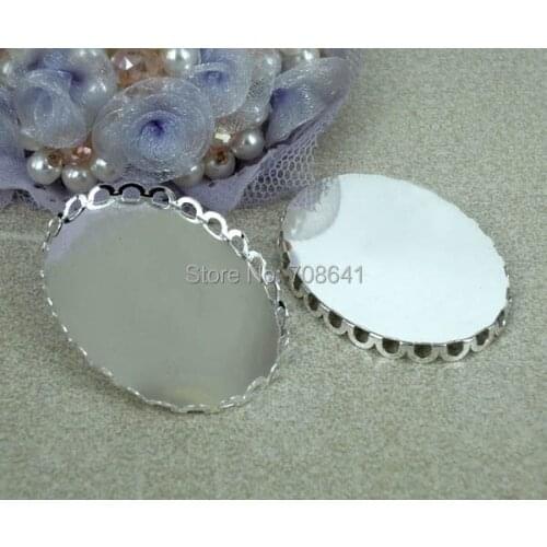 Blank Oval Lace Bezel Trays Pad Bases Settings Resin Cabochon Findings for Floating Charm Lockets Making Silver tone Plated