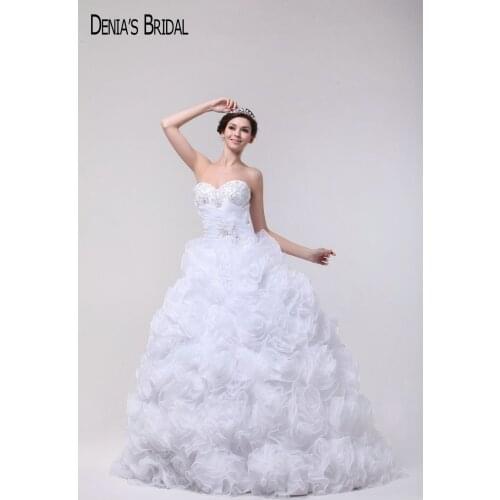 Puffy Ball Gown Wedding Dresses Sweetheart Neck Beaded Ruched Applique Bridal Gowns Custom Made