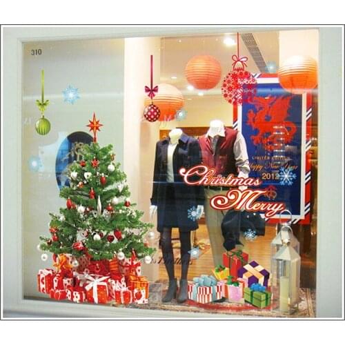 Santa Elk Christmas 3D Static Sticker Beautify Home Windows Large Snow Flake Wall Sticker New Year Party Glass Dress Up Jewelry