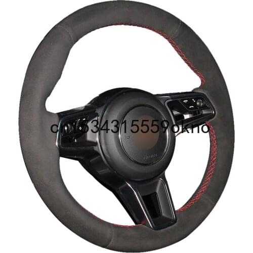 DIY Black Suede Car Steering Wheel Covers For Porsche Macan Cayenne 2015 2016 Car Accessories