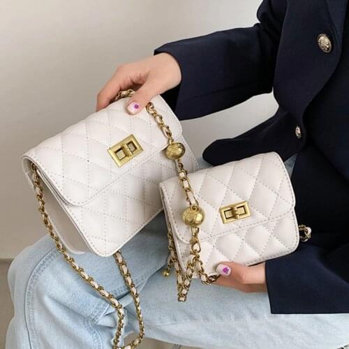 Small Diamond Lattice Chain Crossbody Bag Women Black Flap Plaid Messenger Handbag Female Luxury Pu Leather Quilted Shoulder Bag