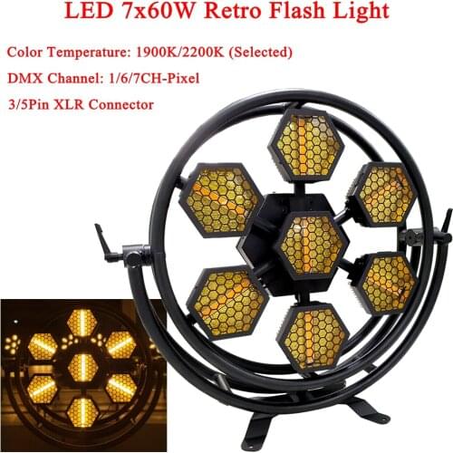 LED 7X60W Retro Flash Lights Color Temperature 1900K/2200K LED Stage Dj Wash Lighting Effect DMX Controller Disco Party Li