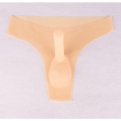 Flesh Color Sexy Male Rubber Latex Briefs with Penis Shaft Condom Men Underwear One Size Safe Underpants RPA021