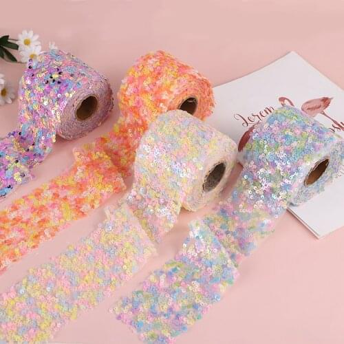 6cm 8cm 10yards Flower Sequin Tulle Ribbon Paillette Floret Mesh Ripstop Tape DIY Handmade Craft Wedding Birthday Party Decor