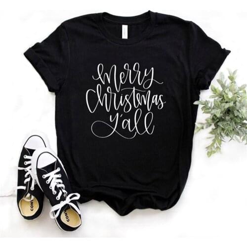 Women T Shirt Merry Christmas Y'all Letters Print Tshirt Women Short Sleeve O Neck T-shirt Ladies Causal Tee Shirt TX5652