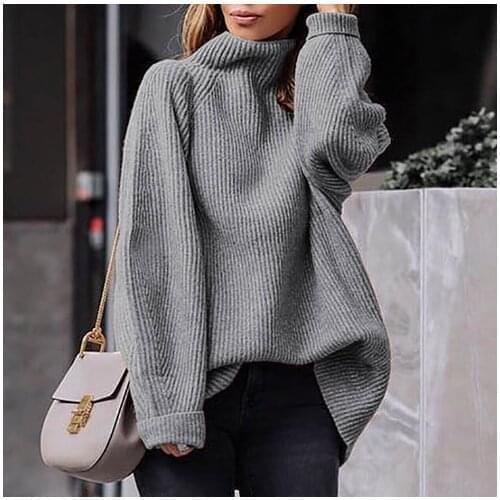 Turtleneck Women Sweater Oversize Pullover Autumn Solid Sweater Women Knitted 2XL Plus Size Sueter Mujer Invierno 2019
