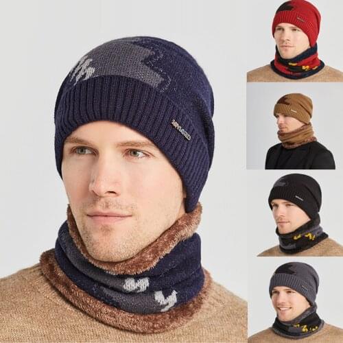 1PCS Hat And 1PCS Scarf Adult Mens Windproof Thickened Knitted Hat Warm Cycling Eindproof Ear Mask Wool Hat Riding Sets