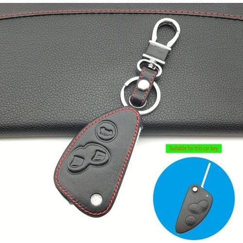 100% Leather Car Key Cover Fob Case For Alfa Romeo 147 156 166 GT JTD TS Remote Flip Car Key Jacket Wallet Bag Car Styling