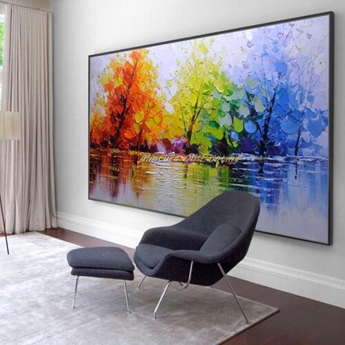 100% Handpainted Color Tree Knife Modern Oil Painting On Canvas Wall Decor Wall Art Wall Pictures For Living Room Home Decor
