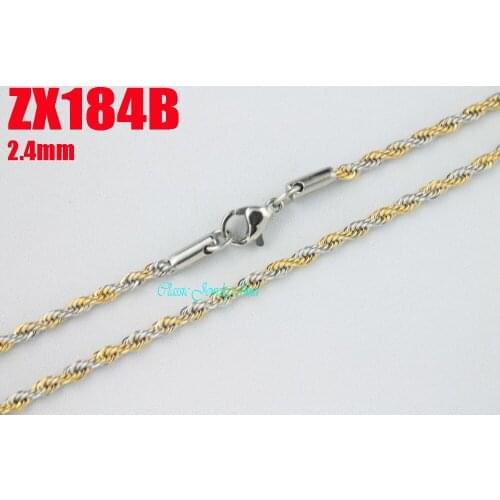 14"-38" length golden color 2.4mm twist chain stainless steel necklace women male fashion chains 20pcs ZX184B