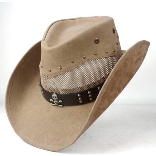2019 100% Leather Summer Men Women Mesh Western Cowboy Hat Wide Brim Hat Outdoor Performance Cowgirl Hat