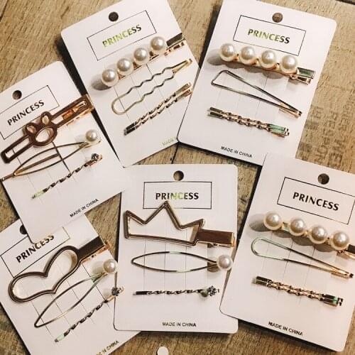 3Pcs/Set Women Barrette Metal Gold Pearl Hair Clip For Women 2020 Fashion Korean Hair pins Hairband Hair Accessories Jewelry