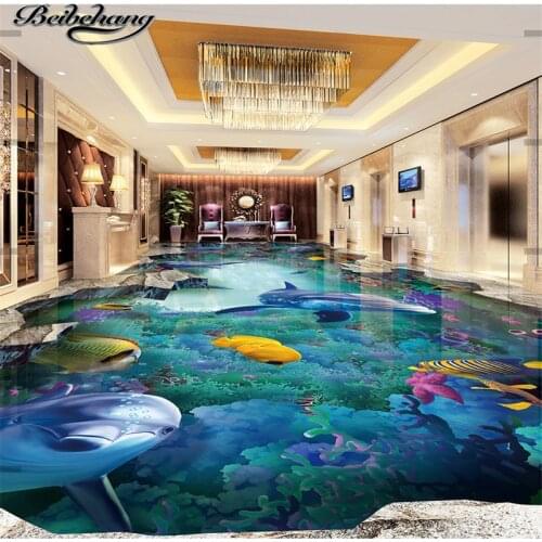 Beibehang Custom three-dimensional painting sea world bathroom art 3D floor painting floor living room bedroom mall 3d floor
