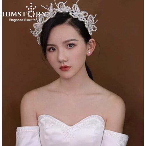 Himstory Handmade Artificial Pearl Butterfly Designs Wedding Hairband Girls Evening Dress Dance Party Bridal HAir Accessories