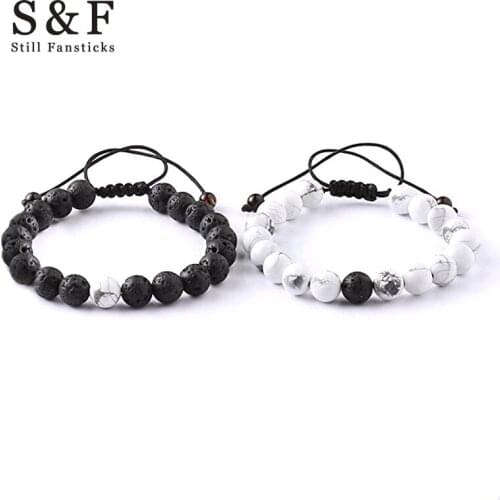 Lava Stone Couple Bracelet Men Jewelry Bracelets For Women Pulseira Masculina Jewellery Feminina Bileklik Adjustable Armbanden