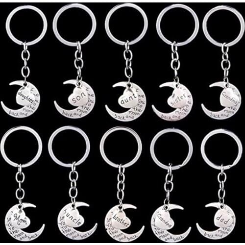 2pcs Mom/Dad/Daughter/Sister/Grandma The Family Member Moon Letters Keychain Dad Mom Sister Brother Keychain Key Ring For Gift