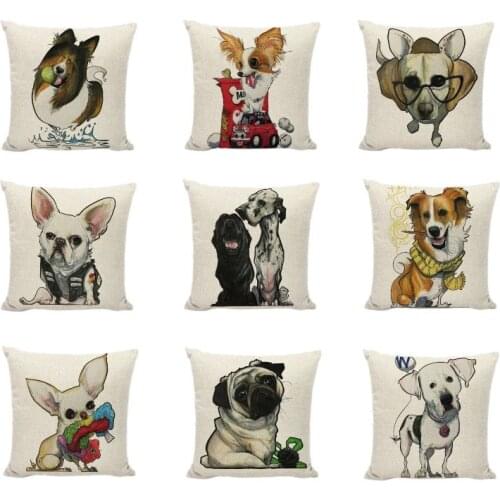 Cute Animal Pug Dogs Pillow Cases Pet Puppy Corgi Schnauzer French Bulldog Soft Sofa Bed Cushion Covers For Home Room Decoration