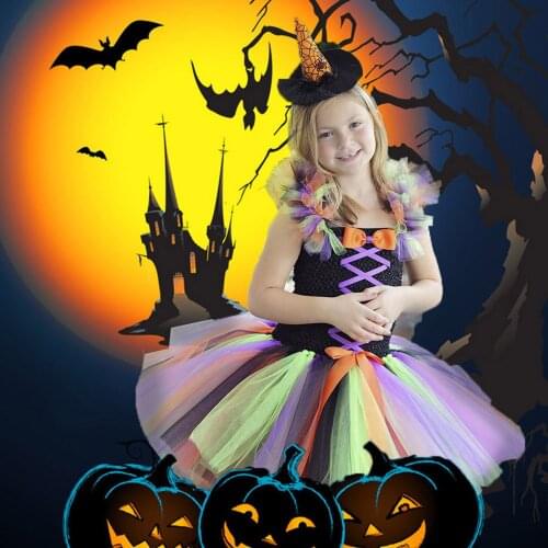 Toddler Kids Baby Girl Costume Formal Halloween Party Cosplay Dress Print Tulle Bow Princess Dress Outfits 2021