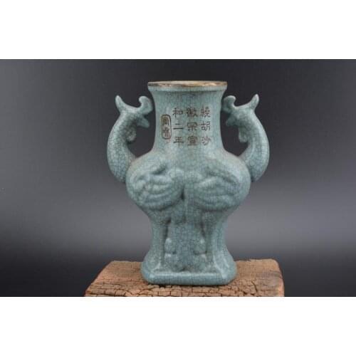 Antique SongDynasty porcelain VASE,RU kiln,Sheet metal mouth ,Phoenix,Hand-painted crafts,Decoration,Collection&Adornment