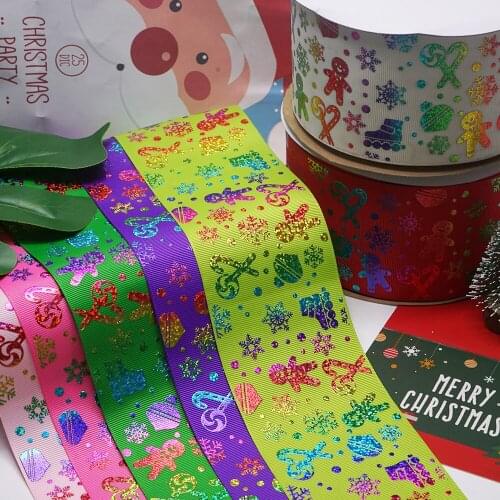 75 mm 3 inch Christmas printed foil holographic ribbon
