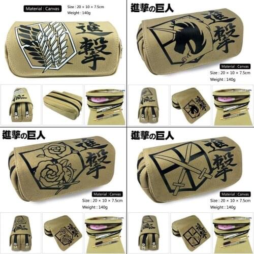 Attack on Titan Scout Regiment Canvas Pencil Case student pen bag Women portable Makeup Bag Cosmetic bag Zipper Stationery Bag