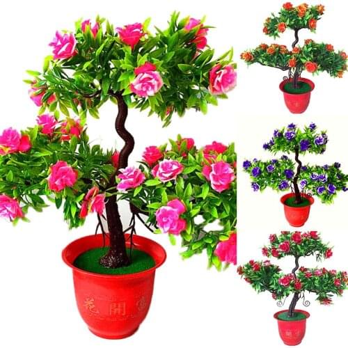Artificial Rose Flower Plastic Fake Flower Guest Greeting Pine Plant Potted Bonsai Tree Desktop Ornement Home Wedding Decoration