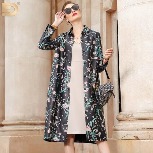 Genuine Elegant Floral Natural Leather Windbreaker Jacket Women Streetwear 100% Sheepskin Coat Female Vintage Leather Coat 11955