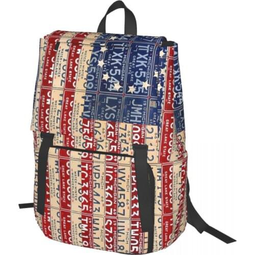 American Flag Michigan License Plate Recycled Art On Red Backpack for Girls Boys Travel RucksackBackpacks for Teenage school bag