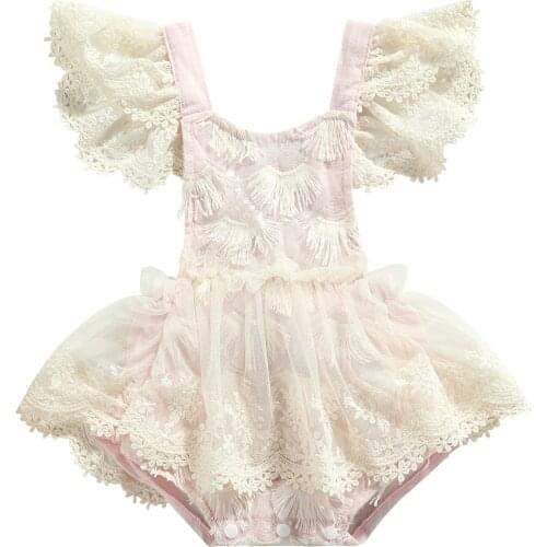 Citgeett Summer Newborn Baby Girls Bodysuit Lace Tassel Short Sleeve Floral Printed Jumpsuits Outfits Clothes