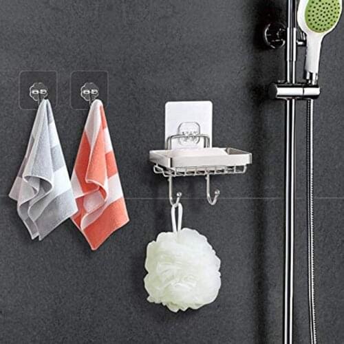 Soap Dish Holder for Bathroom with Sponge Hook Bar Soap Holder for Shower Wall Mounted Soap Drainer Tray Adhesive
