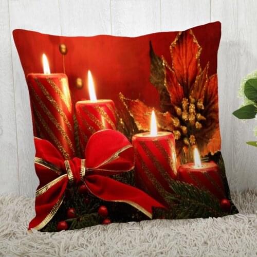 Custom Pillow Cases Christmas Candles Square Pillowcase Christmas Zippered Pillow Cover 40*40cm,45*45cm(One Side)
